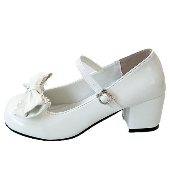 Niedliche Schleife Mary Jane Einzelschuhe Damen 2025 Sommer neu mittelhoch Absatz mit Rock Japanische Lolita kleine Lederschuhe