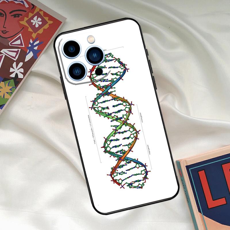 

Retro DNA Science Illustration Phone Case For iPhone 16 15 14 13 12 11 Pro Max 15 16 Plus 12 13 Mini XR 16e Funda Cover iPhone 16 Pro