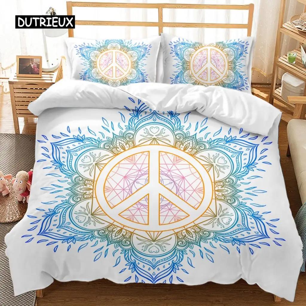 

Peace and Love Bedspread Cover Package Colorful Peace Sign Bed Ensemble for Boys Girls Rainbow Tie Dye King Dimension Polyester Comforter Cover EU Single 135x200cm