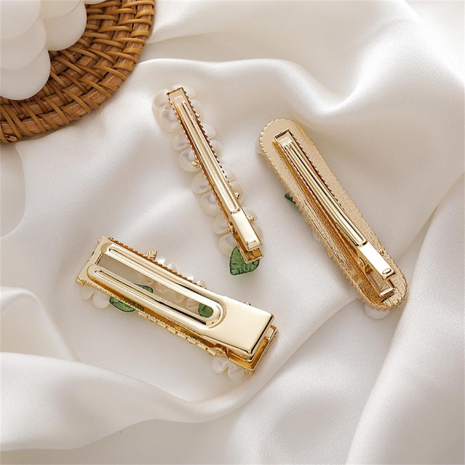 Pear Flower Series Hairpin Sweet and Cute Shell Flower Pearls Side Clip Green Leaf Spring Clip Duck Hairpin Hair Accessories