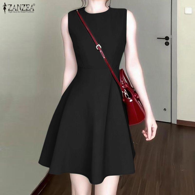 ZANZEA Women Casual Round Neck Summer Sleeveless Dress