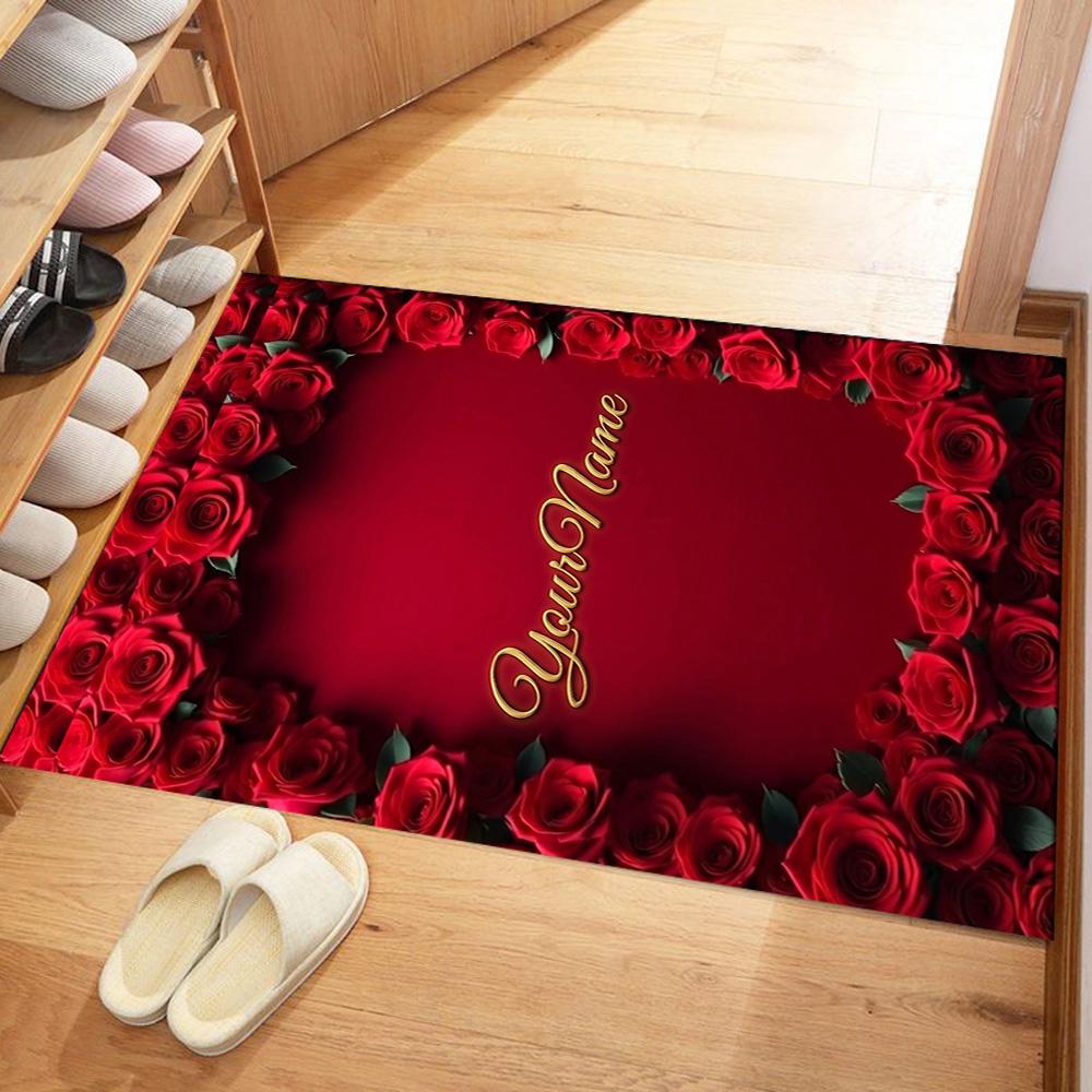 Rose Customized Name Floor Rug Office Rug Design for Dining Room Decorate Room Balcony Foyer Anti-slip Rug Decorate Offices