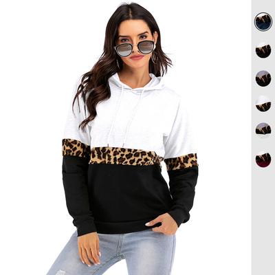 Autumn and Winter Women's Sweatshirt Hooded Long Sleeve Clashing Bottom Leopard Print Pullover Hoodie