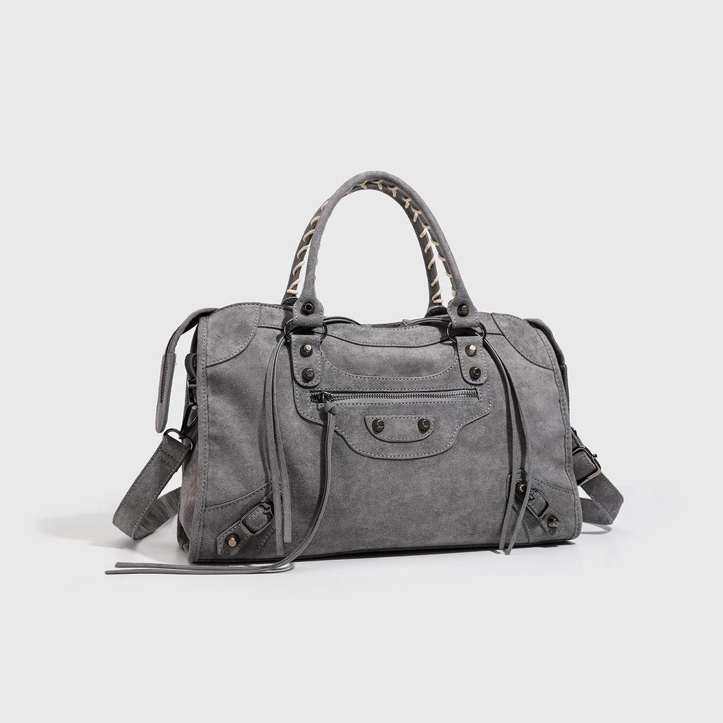 2026 Retro Distressed Suede Motorcycle Crossbody Bag with Rivets - Large Capacity & Soft Texture