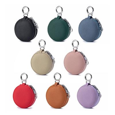 Genuine Leather Coin Purse Bag Pendant Decor Zipper Closure Round Wallet Keychain With Mirror Bluetooth Earphone Bag Coin