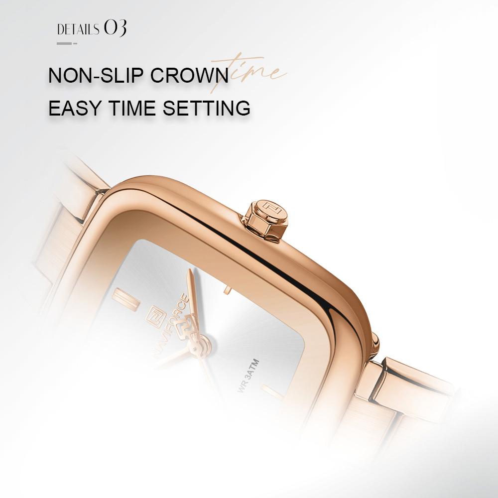NAVIFORCE Original Simple Women Quartz Watch Square Case Stainless Steel Strap 3ATM Waterproof Lightweight Casual Fashion Women Watch NF5075