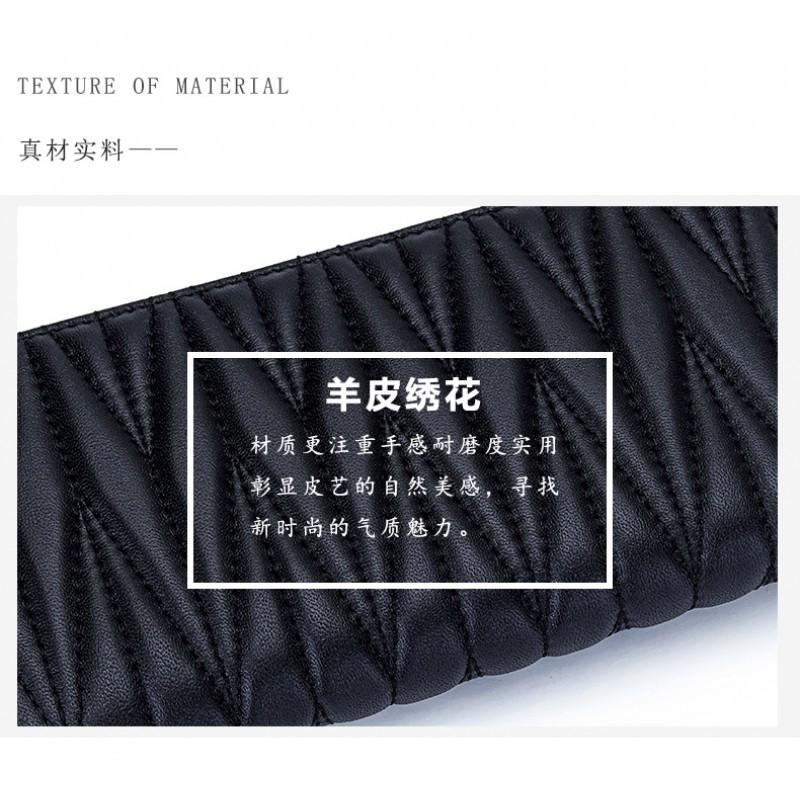 Sheepskin Embroidered Wrinkled Long Wallet Women Large Capacity Multi-slot Hand-held Zipper Bag