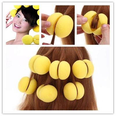 6 Pcs Pink Color Balls Soft Sponge Hair Curler Rollers Hair Accessory Hair Pins