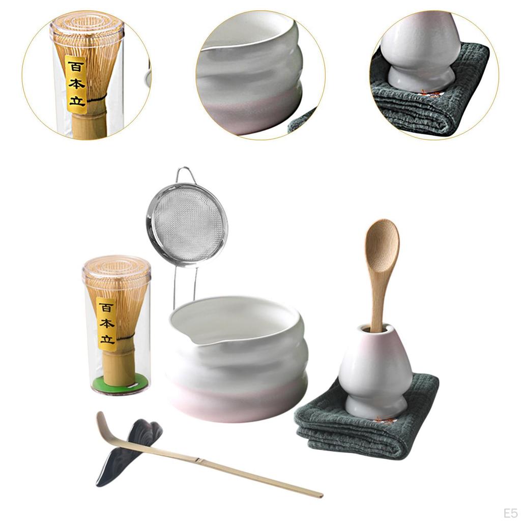 8-teiliges Matcha-Set mit Schale, Bambusbesen, Löffel und Tuch für Teeliebhaber
