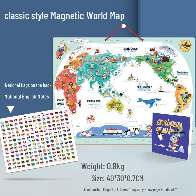 Children's Magnetic World Map Puzzle Book: Three-in-One Geography Education Toy