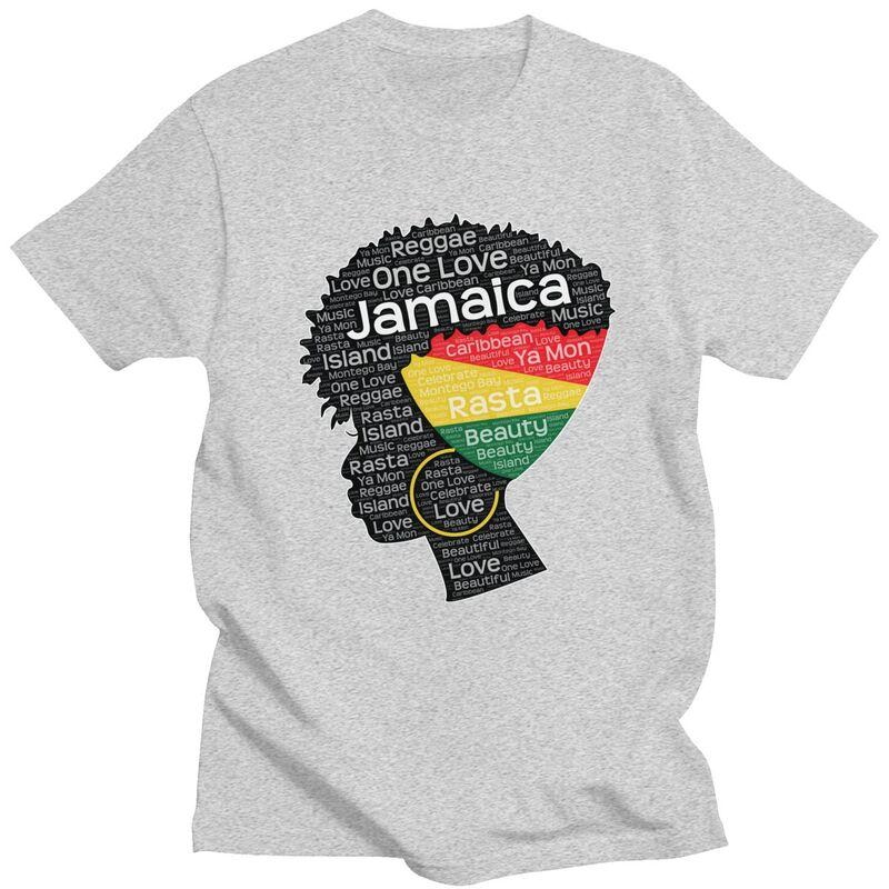 Individuelle Jamaika Jamaikanerin Afro-Puff T-Shirts für Herren Kurzarm Freizeit T-Shirt Afro Wortkunst T-Shirts Reine Baumwolle T-Shirts