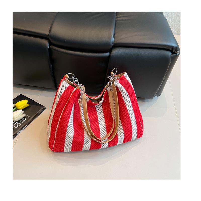 Contrasting Striped Woven Bag Women's New Commuter Shoulder Underarm Bag Vacation Wind Woven Tote Bag