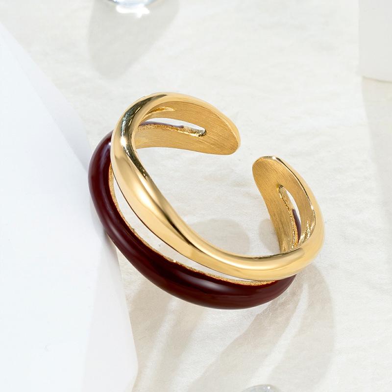 Ankara Red Oil Drop Double-layer Open Ring Female Niche Retro Stacked Ring Titanium Steel Plating