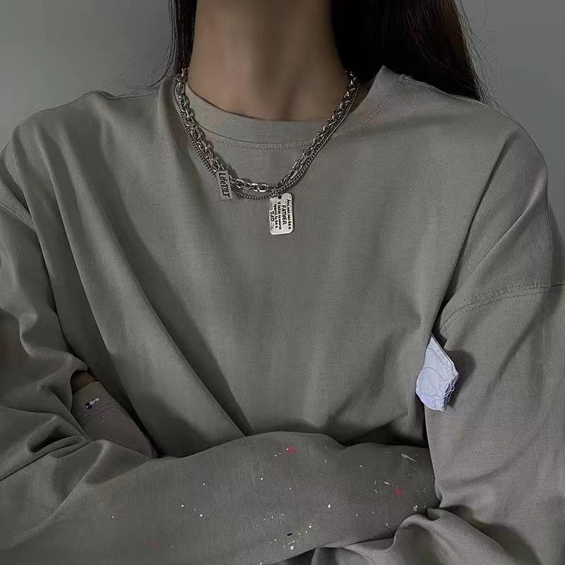 Korean version of hip-hop trend square brand letter necklace female, double-layer stacked sweater chain fashion accessories direct supply