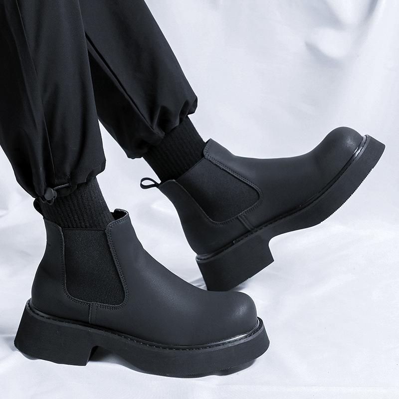 Men's Casual Party Prom Chelsea Boots Black Stylish Natural Leather Shoes Cowboy Platform Boot Spring Autumn Ankle Botas Hombre