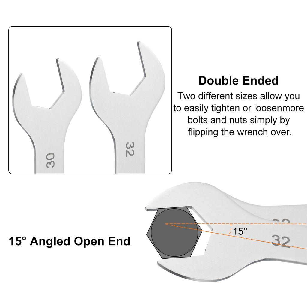 uxcell Slim 30mm x Short Stainless for Home Furniture Auto and Other Work Tools Wrench, 32mm, Double-Ended, Slim, Type, Slim, Lightweight, Steel, DIY,