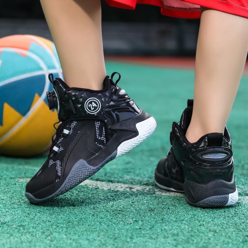 Boys Children Mesh Basketball Shoes Rotating Button Sneakers Casual Shoes Breathable Student Women's Fashion Trendy Shoes
