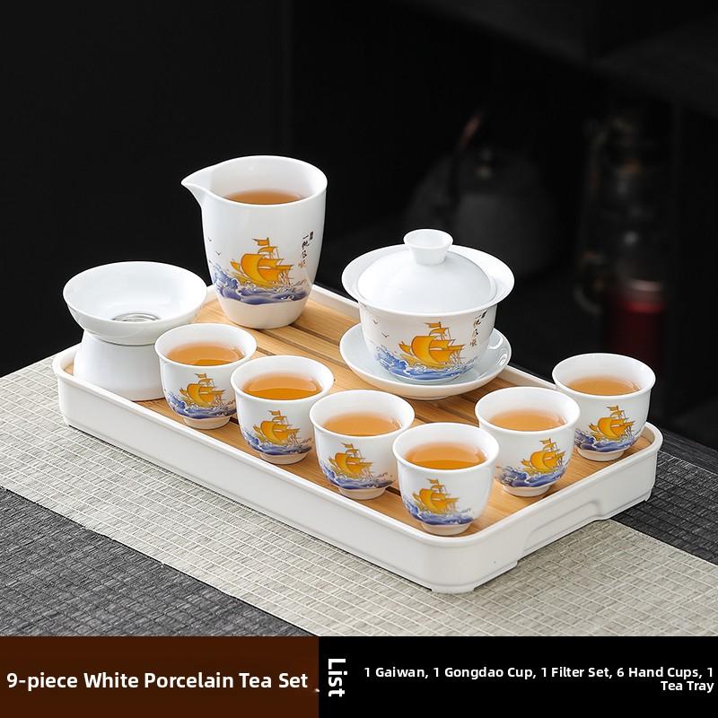 Ceramic Gongfu Tea Set Yuxi White Porcelain Tea Pot Cover Bowl And Tea Cups Set for Home Office Tea Brewing