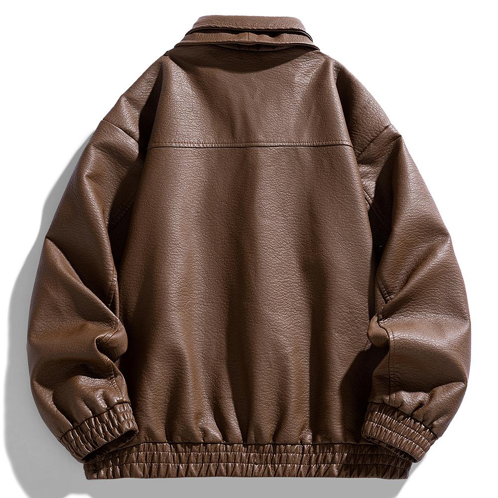 American PU Leather Jacket Men's Men's Jacket Spring and Autumn New Stand Collar Motorcycle Suit Versatile Jacket Men