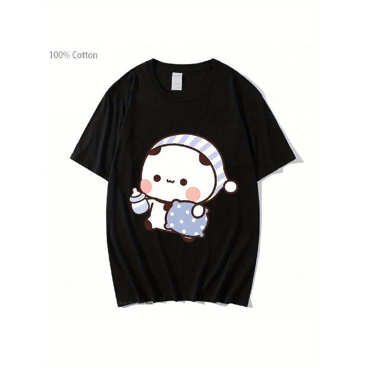 Men'S & Women'S Kawaii Anime Couple T-Shirts - Cute BuBu Panda & DuDu Bear Sleeping Graphic Tees, Short Sleeve Round Neck Casual Shirts for Casual