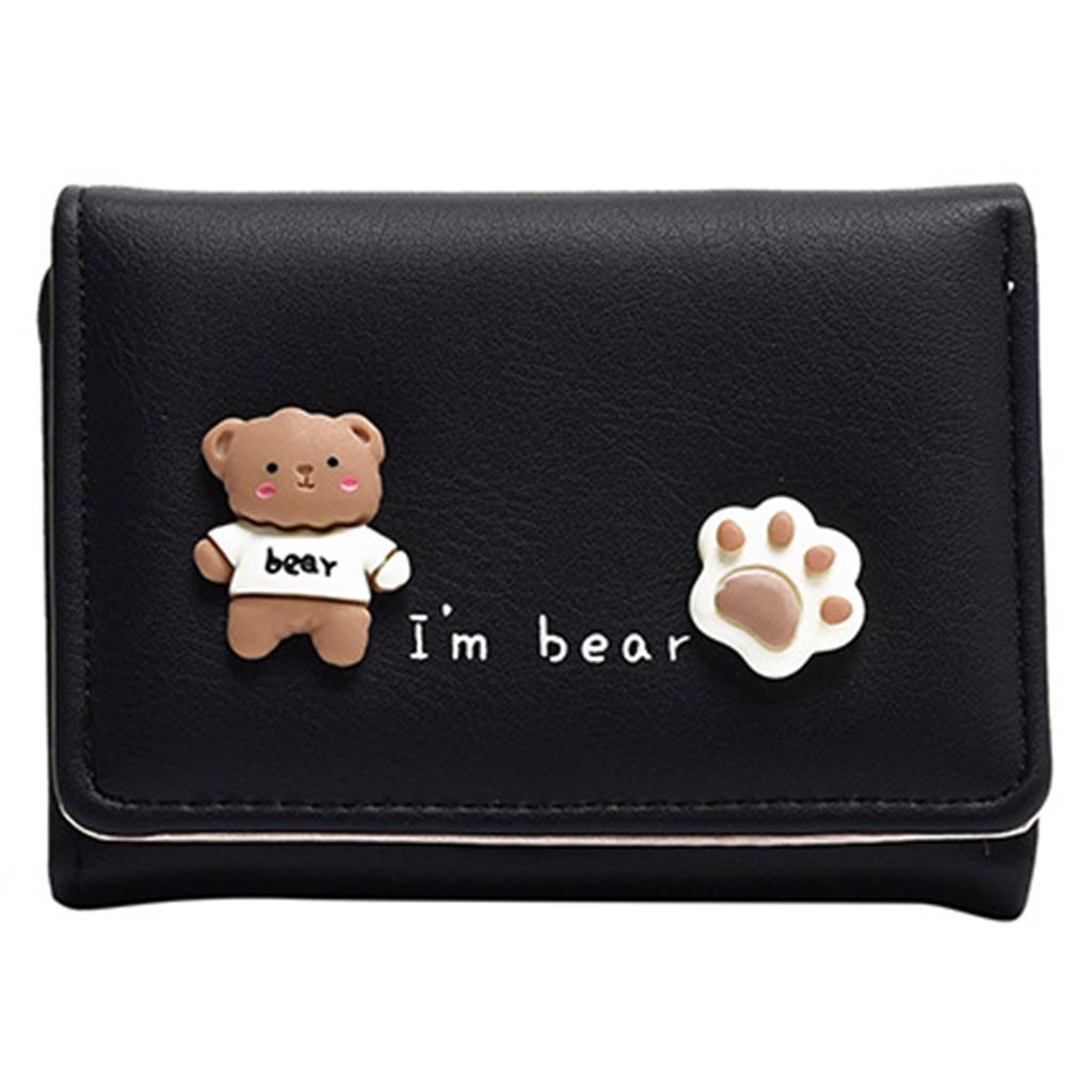 Small Wallet for Girls Women PU Leather Cute Wallet Card Holder Coin Purse for Daily Use Black