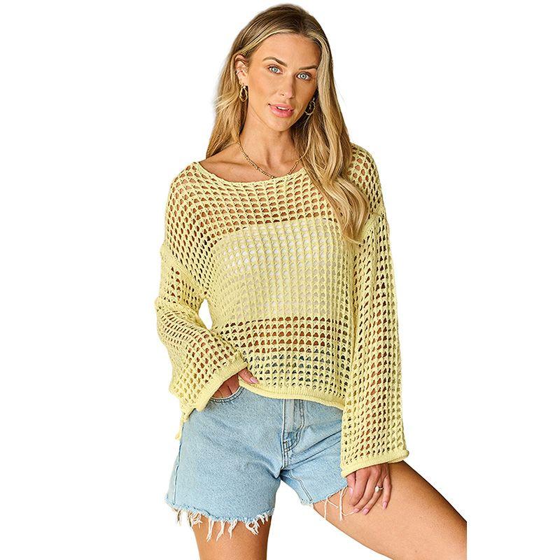 

Мода Мода Ажурный Стильный Свитер Женский 2025 Ранняя Весна Новое Поступление Однотонный Свободный Универсальный Топ с Длинным Рукавом Женский Yellow XL code fits (70.00 kg-75.00 kg
