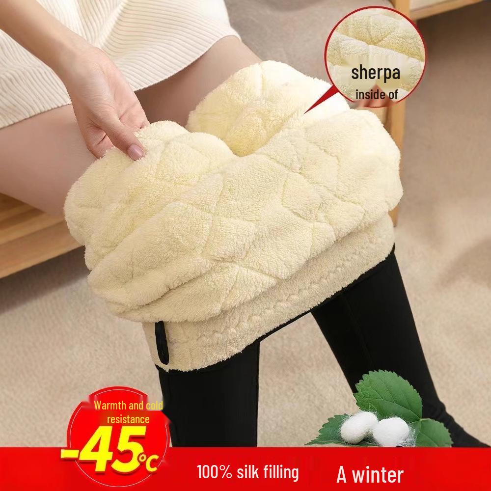 Women's High Waist Lambswool Silk Cotton Winter Leggings - Super Thick, Warm, Plus Size with Pockets