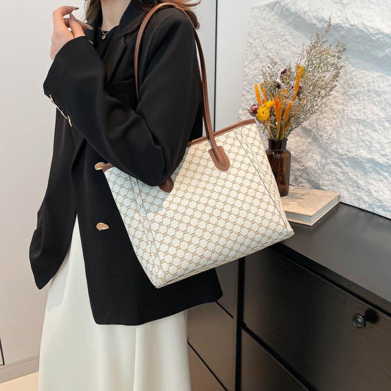 Stylish Casual Floral Print Tote Bag For Women Large Capacity Shoulder Bag In Khaki Brown White