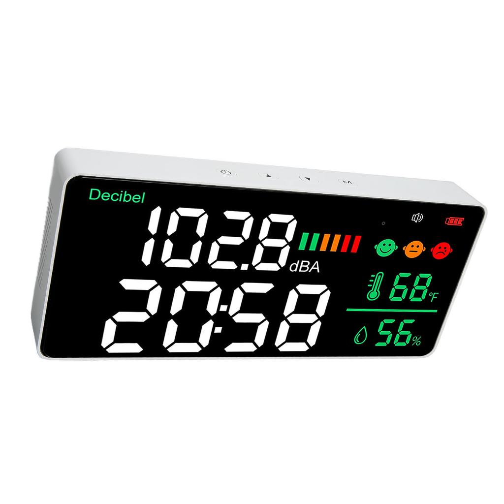 Decibel Meter 30 To 130db Wall Mounted Sound Level Reader 11 Inch LED Time Temperature Humidity Noise Meter