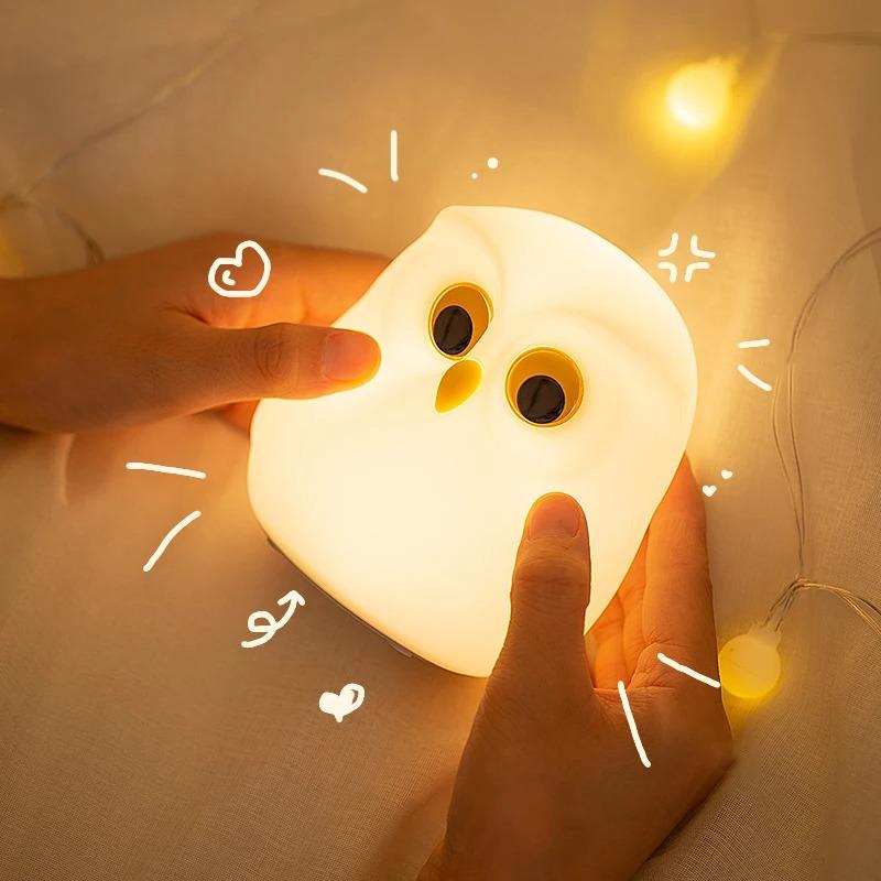 Cute Owl Silicone Rechargeable LED Night Light RGB Color Changing Ambience Lamp Cartoon Bedroom Home Decor Nice Gift for Kids