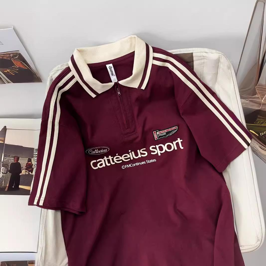 

Men s Summer Retro Racing Polo - Short Sleeve, Half-Zip, Lapel, Spliced Design 2XL чорний