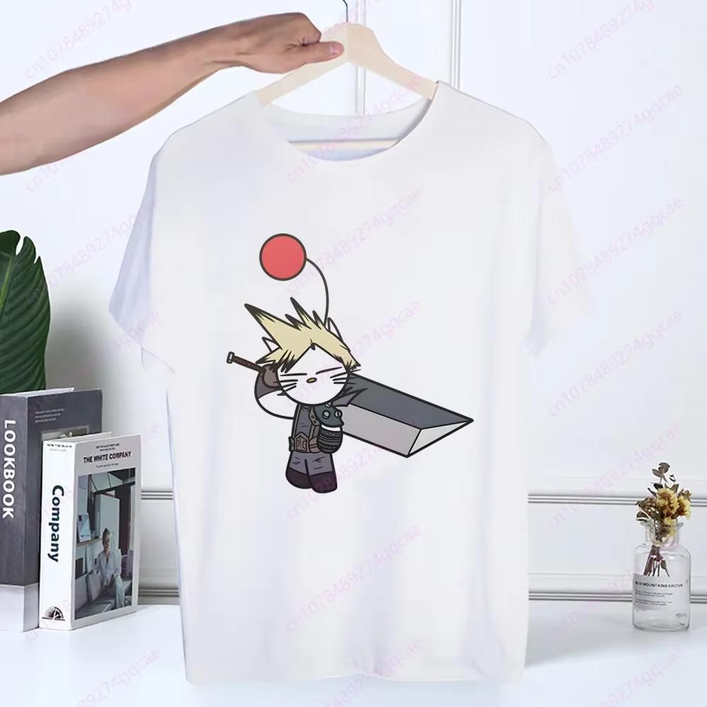Final Fantasy Anime Shinra Schulmädchen T-Shirt Sommermode Herren T-Shirt Lässig Weiß Lustiger Cartoon-Druck Hip Hop Oberteile T-Shirt