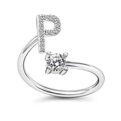 Zirkon Anfangsbuchstabe A-Z Buchstabenringe für Frauen Mädchen Verstellbarer offener Ring Name Alphabet Weiblich Hochzeit Modeschmuck Geschenk