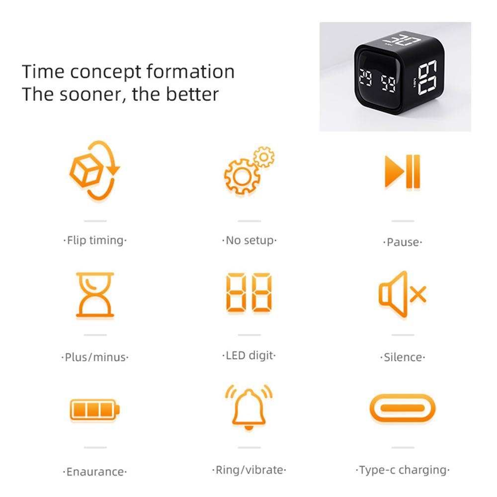Portable   Timer Gravity Sensor Rotating Timer Count Up/Down Function Clock 5/10/30/60 Minutes and Custom with LED Screen Vibrate and Sound Alarm S