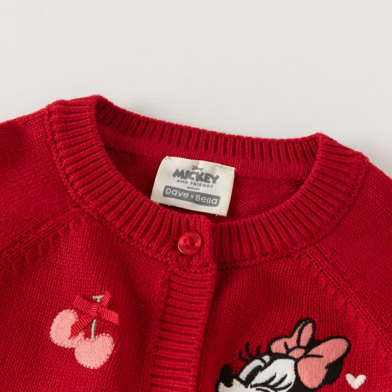 DAVE&BELLA Disney IP Girls' Red Knitted Cardigan