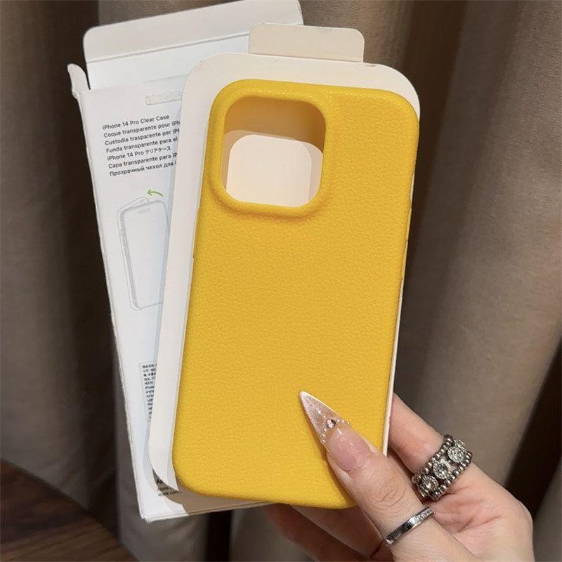 Simple Solid Color Lychee Pattern Suitable for Apple 16pro Mobile Phone Case IPhone15 14 Anti Fall Soft Shell Protective Case