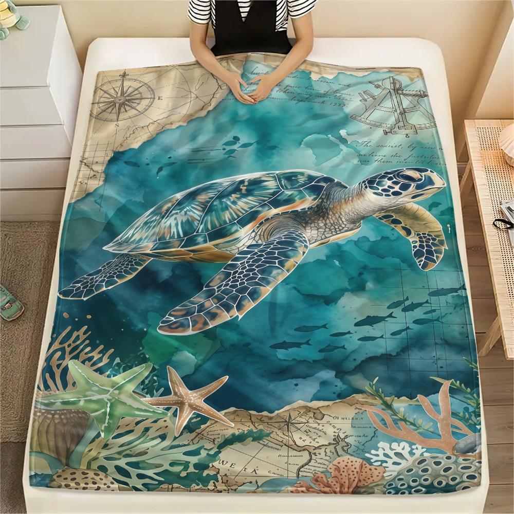 1PC Marine Animals  Print FlAannel Blanket, High Quality Comfortable for All Seasons, Home Decor, Warmth and Comfort