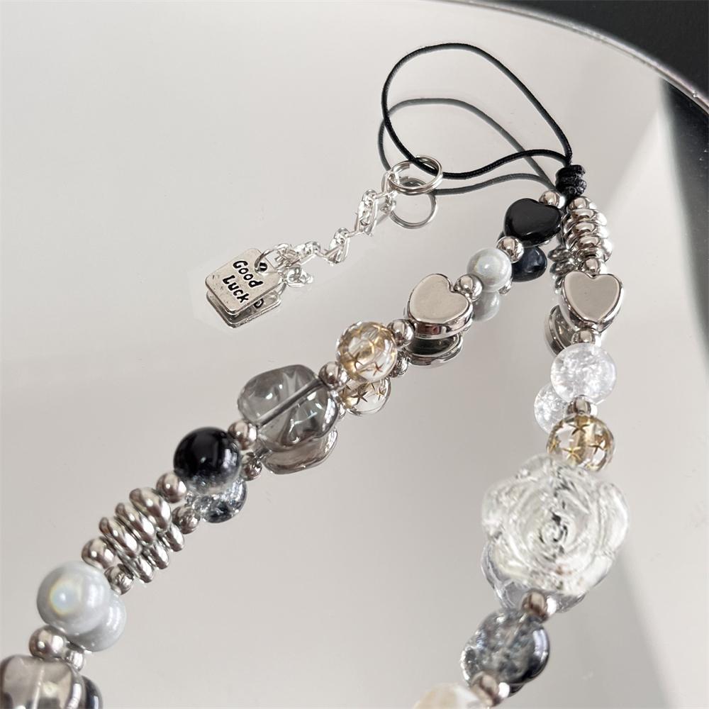 Y2K 3D Flower Black Phone Chain Trendy Pendant For iPhone Samsung Universal Accessories Cute Phone Hanging Rope For Girl Jewelry