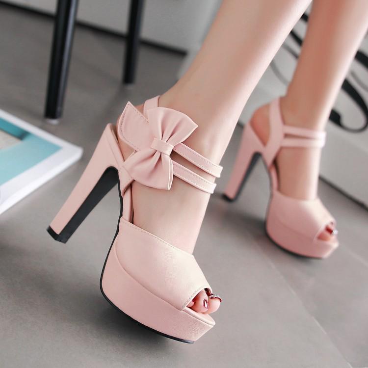Women Sweet Bow High Heels Shoes Women High Heel Sandals Platform Pumps Ladies Dress Wedding Party Shoes Sandals Big Size 31-46