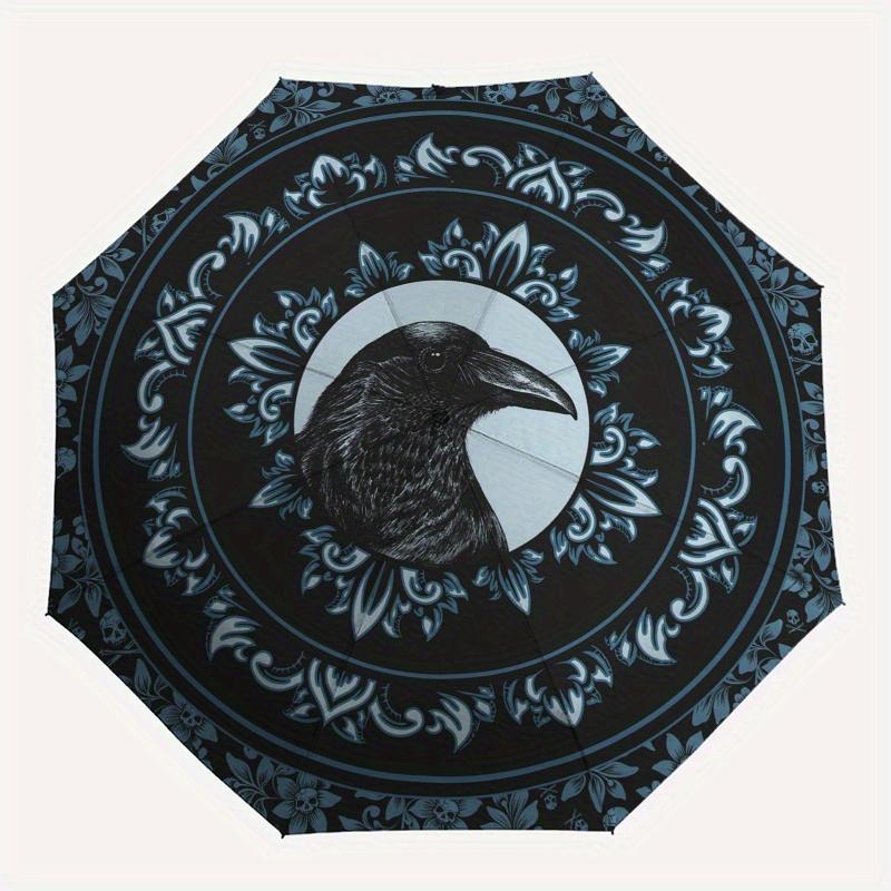 Elegant Raven Umbrella   Cute Umbrella with Cute Design, Portable 3 Fold Compact Umbrella for Men & Women,S322