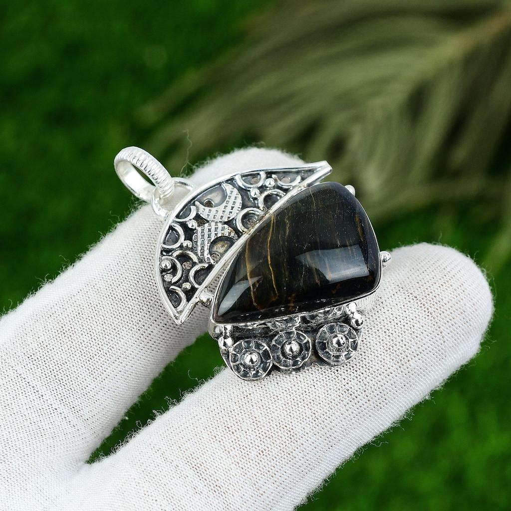 Trillion Nellite Stone Wedding Daughter Boho Bezel Elegant Pendant 925 Silver