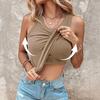 Women Ribbed Tank Top Knitted Camisole with Built-in Bra Casual Crew Neck