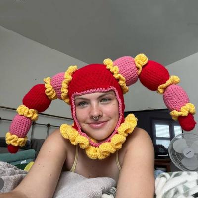New Style Handmade Knitted Wig Hat Autumn and Winter Warm Funny Wool Hat