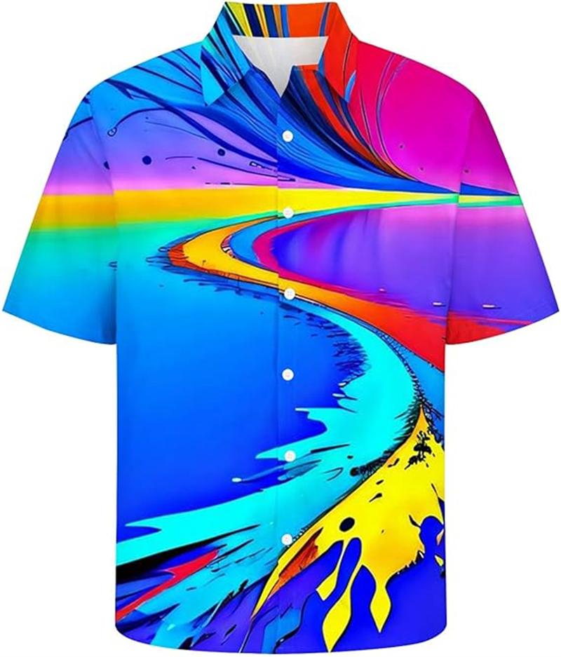 Grafite Astratta Stampa 3D Camicia Hawaiana da Uomo Arcobaleno Estate Stampa a Schizzi di Colore Casual Manica Corta Bottoni Camicie Top
