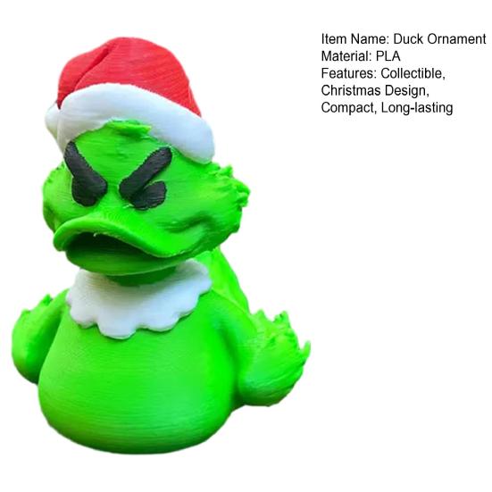 Mini Green Duck Figurine Collectible Christmas Duck Ornament Duck Figure Wearing Xmas Hat for Festival Party Table Shelf Decoration