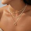 Multilayer Pendant Necklace On Neck Chain Women Crystal Zircon Heart Star Charm Layered Necklace Vintage Female Neck Jewelry
