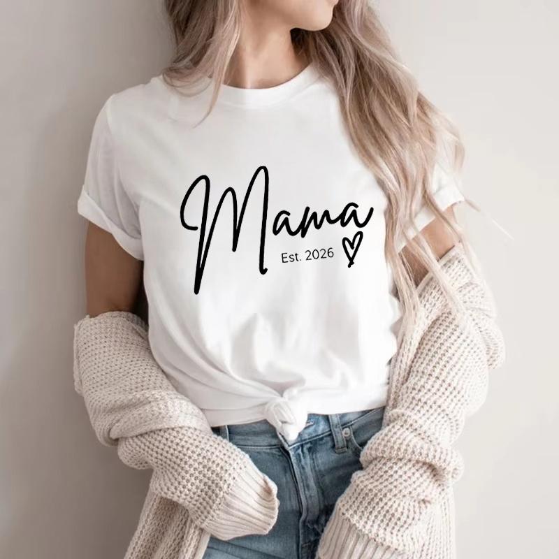 Valentines Day Gift 2026 Womens Pure Cotton Tshirt with MAMA Print Vintage Style Womens Tshirt