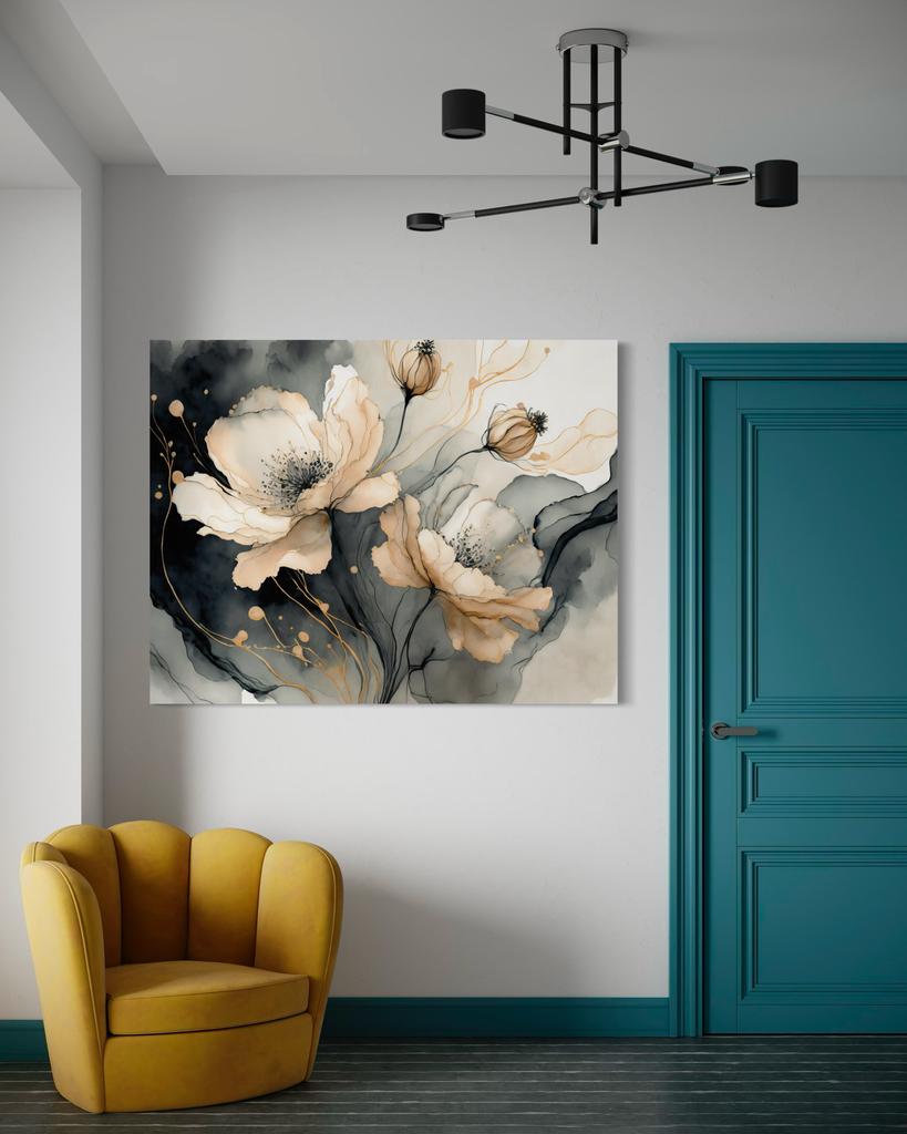 Canvas Print, Flower Watercolour Beige