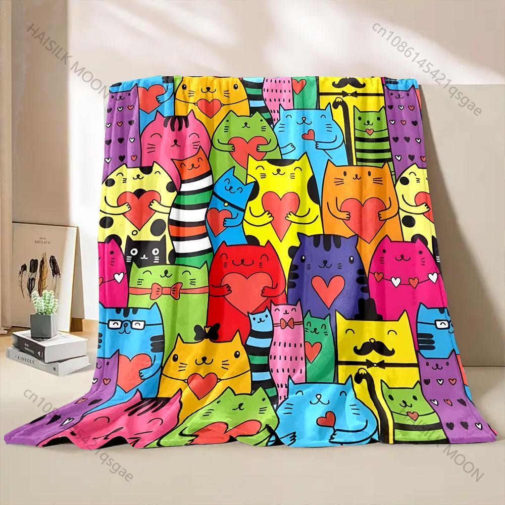 1PC Cute Cats Print Cartoon Blanket Warm and Comfortable Blanket for Home Sofa Travel Camping Picnic RV Luxury Gift
