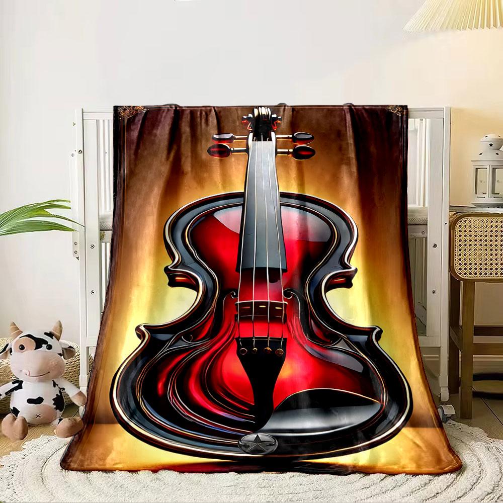 A glossy, red and black violin design with golden accents and glowing hues. for all seasons blanket lunch break throw gift 80cm x 120cm